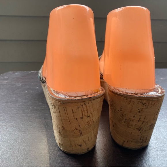 SAM EDELMAN Reid White Brown leather Cork Wedge Platform Mules Slides Sandals - Picture 9 of 13